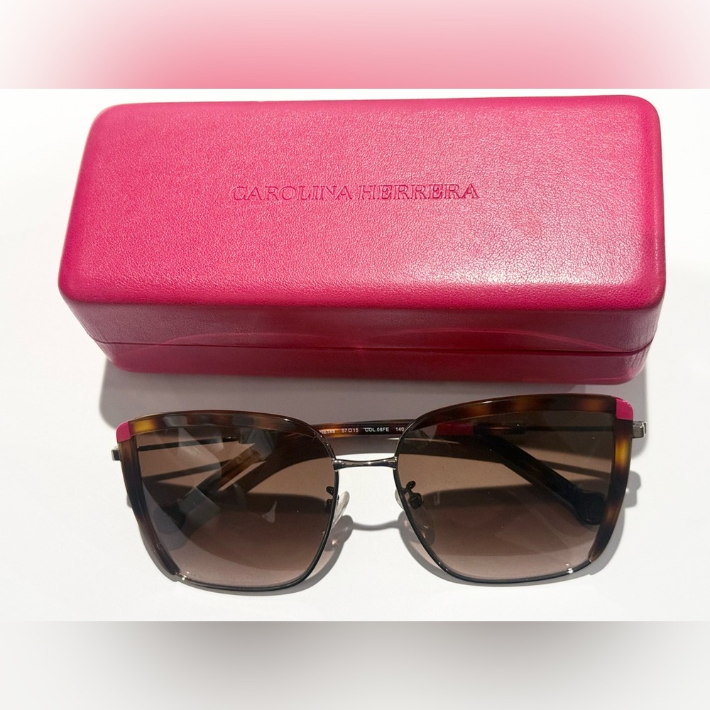 Carolina Herrera Tortoise Shell Sunglasses with Pink Case